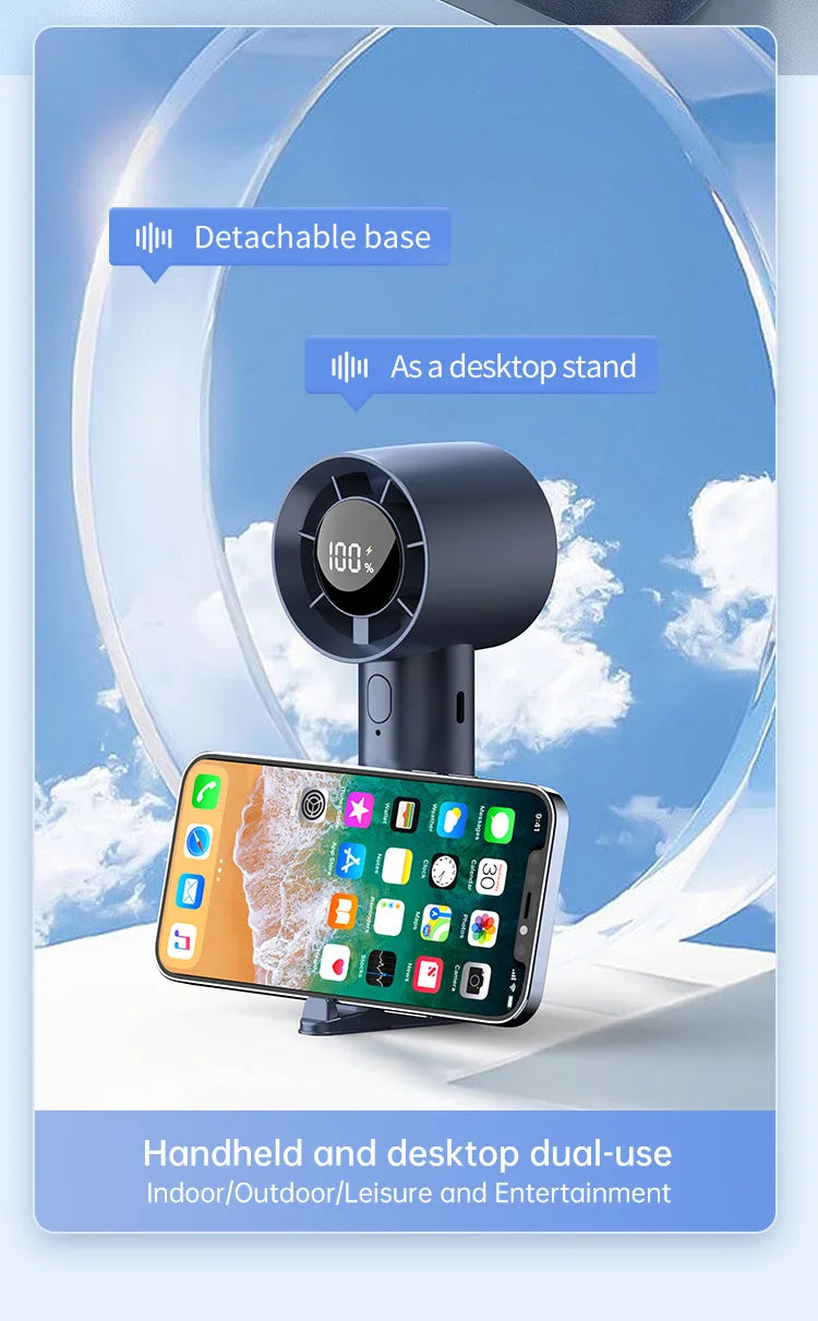 Ventilador de Mano Portátil con Enfriamiento de Hielo, 100 Velocidades, Potente, Recargable por USB, con Soporte para Teléfono