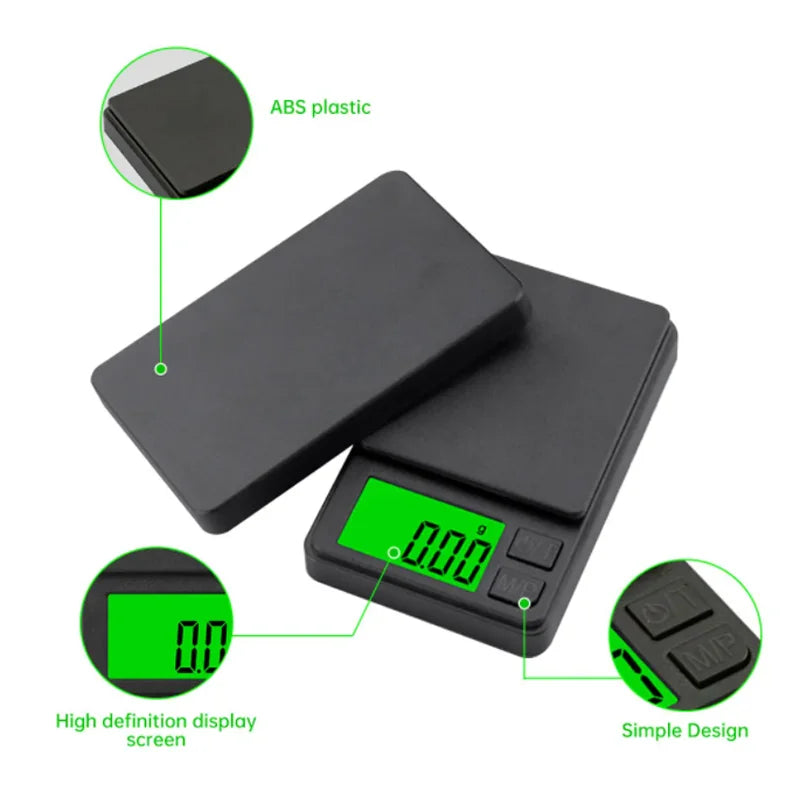 Báscula de bolsillo de precisión 1000 g x 0,01 g - Balanza digital de gramos, alimentos, joyas, onzas/granos con LCD retroiluminado - Mini báscula para viajes