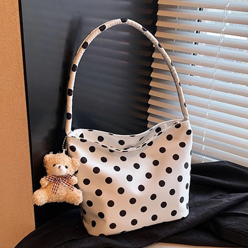 1 bolso de hombro de lunares de Color puro, bolsos de moda para mujer, bolsos de cubo Retro Chic, bolso de mano de estilo coreano a la moda
