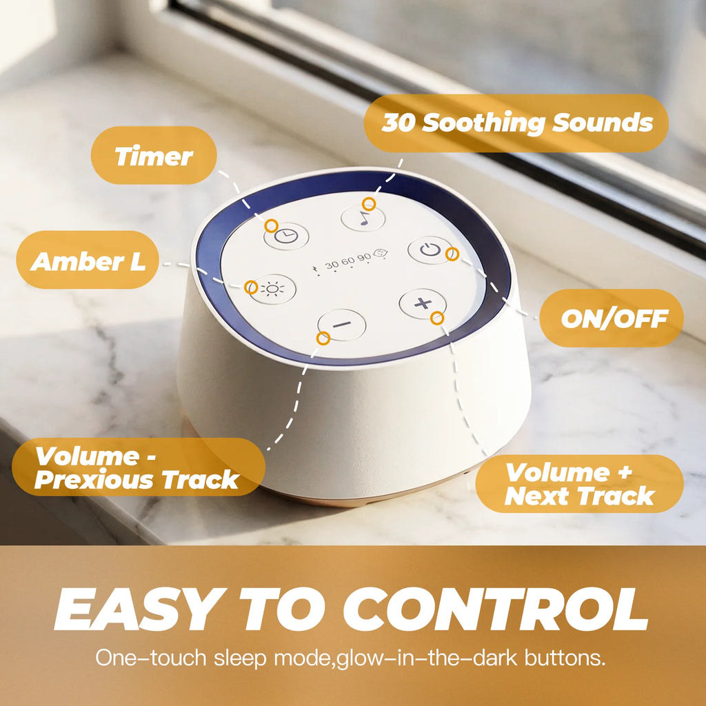 Máquina Portátil de Ruido Blanco para Adultos, 30 Sonidos Relajantes, Luz Nocturna, Temporizador, Recargable, Ayuda para Dormir, Meditación y Relajación