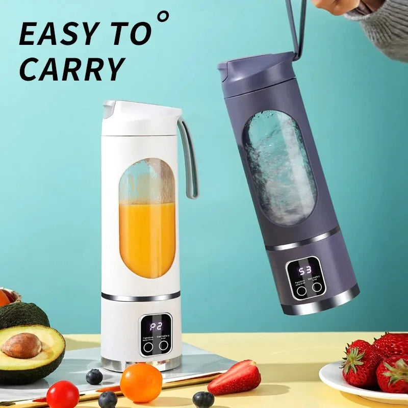 Mini Licuadora Eléctrica 2025 con Motor Potente, 450ML de Gran Capacidad, Pantalla Digital, Hielo Picado, Vaso para Jugos Recargable para el Hogar