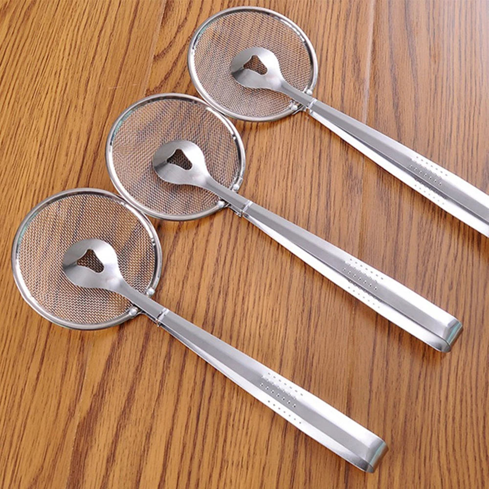 Filtro de pinza para freír aceite de acero inoxidable, colador de malla fina con pinzas de Clip para freír aceite, alimentos, barbacoa, herramientas de cocina