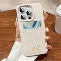 Funda personalizada con nombre inicial para iPhone 12, 13, 14, 15 16 Pro Max, bolsa de cuero de lujo con ranura para tarjetas, funda con patrón de lichi