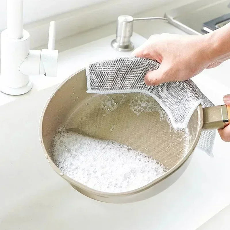 Paño de limpieza mágico, palo de hierro, toallitas de Metal, trapos, paño de cocina mágico, toalla de lavado, alambre de acero plateado, paño de cocina, trapo grueso, 1-20 piezas