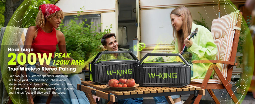 Altavoz Bluetooth W-KING D9-1 Verde, 100W Pico, 60W HD, IPX6, Portátil, Inalámbrico, Resistente al Agua, para Fiestas al Aire Libre, con 2 Subwoofers/Radiador Pasivo Extra Grande, Bajos Profundos, 40H, PowerBank, TF, AUX, E