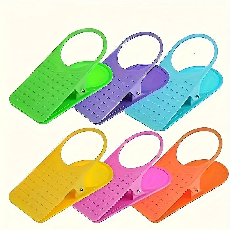 1 portavasos con clip, color aleatorio, clip para bebidas de mesa portátil de plástico duradero, adecuado para mesas y tablas