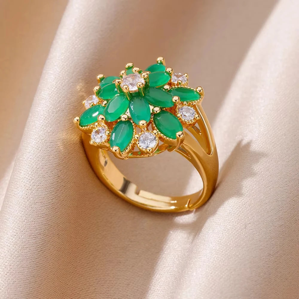 Anillos de acero inoxidable de lujo chapados en oro, piedra colorida, anillo de corazón de cristal de circón para mujer, joyería Bohemia de boda, regalo de Navidad