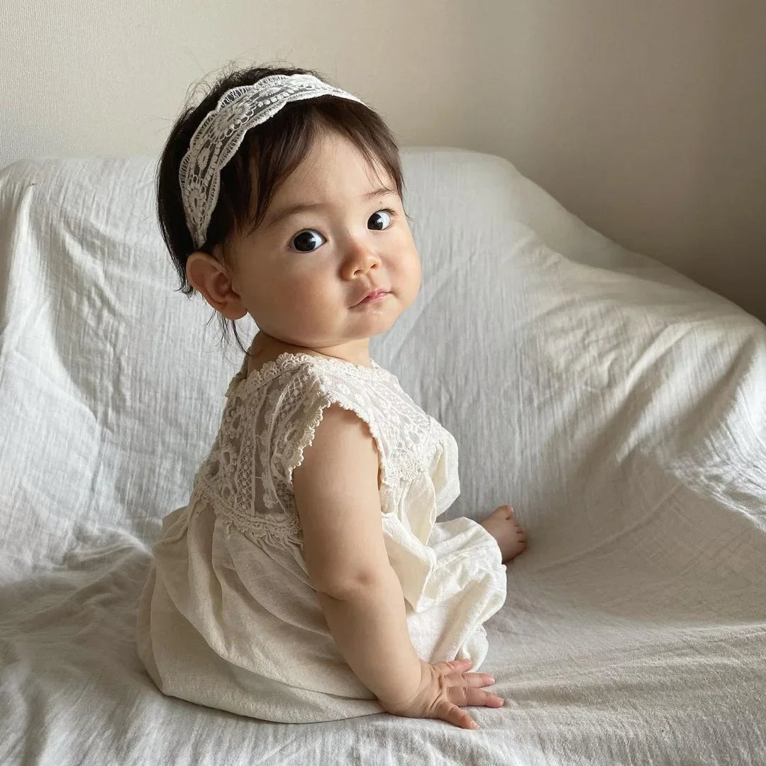 Ropa de encaje para bebé 6011B, moda de verano, ropa de una pieza de algodón tejida con flores de encaje para niña, ropa de escalada de princesa