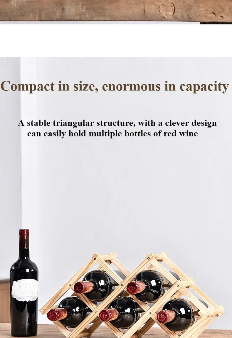 Estante de Madera Plegable para Almacenamiento de Vino, para 3-10 Botellas, Fácil de Montar, Apilable, para Organización del Hogar, Bar, Cocina o Bodega