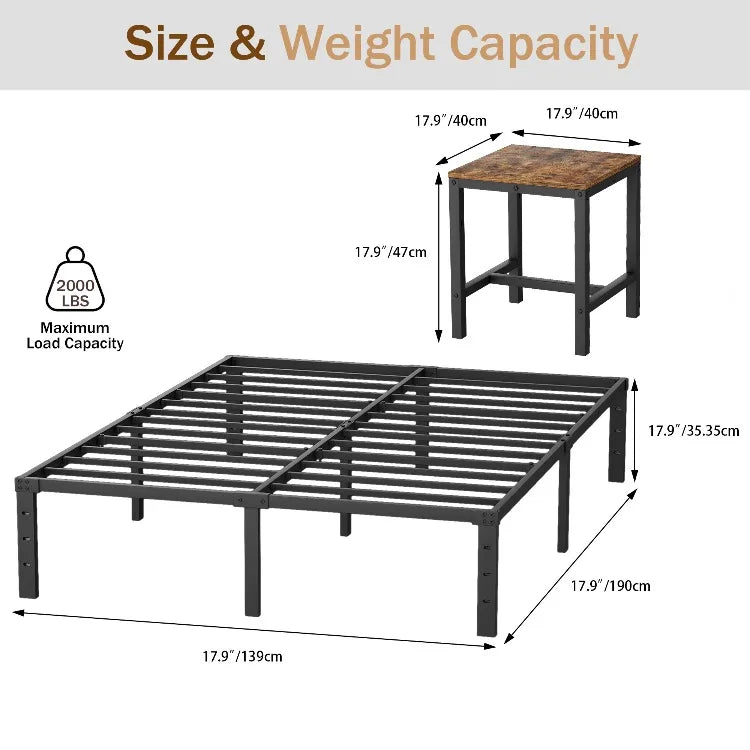 Bases de Cama con Plataforma, Soporte Lateral de Listones, Cabecero Acolchado, Estructura Metálica para Camas, Muebles para el Hogar Bedsleep