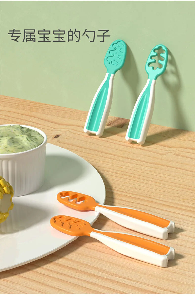 Cuchara de alimentación de bebé, cuchara de pasta de arroz, comida y entrenamiento perfectos para bebés, silicona de calidad alimentaria, cuchara de silicona sin BPA, 2 uds.