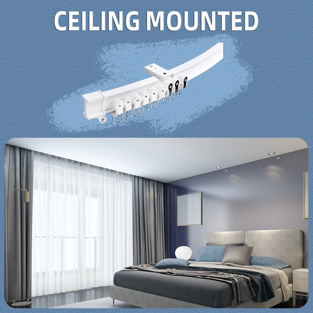 Juego de Rieles para Cortinas de Techo, 5m, Montaje Superior, Riel Flexible para Ventanas, Apto para Cortinas Rectas y Curvas, Decoración del Hogar