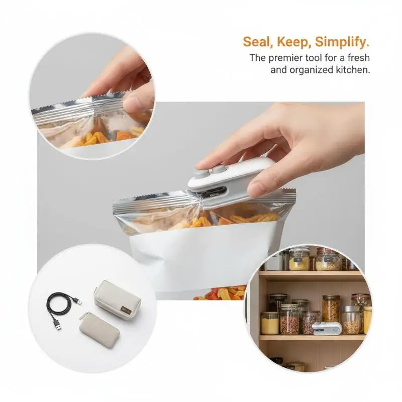 Mini Sellador de Alimentos Portátil, Recargable por USB, Sellador de Bolsas para Almacenamiento de Alimentos, Dispositivo Portátil para Mantener la Frescura