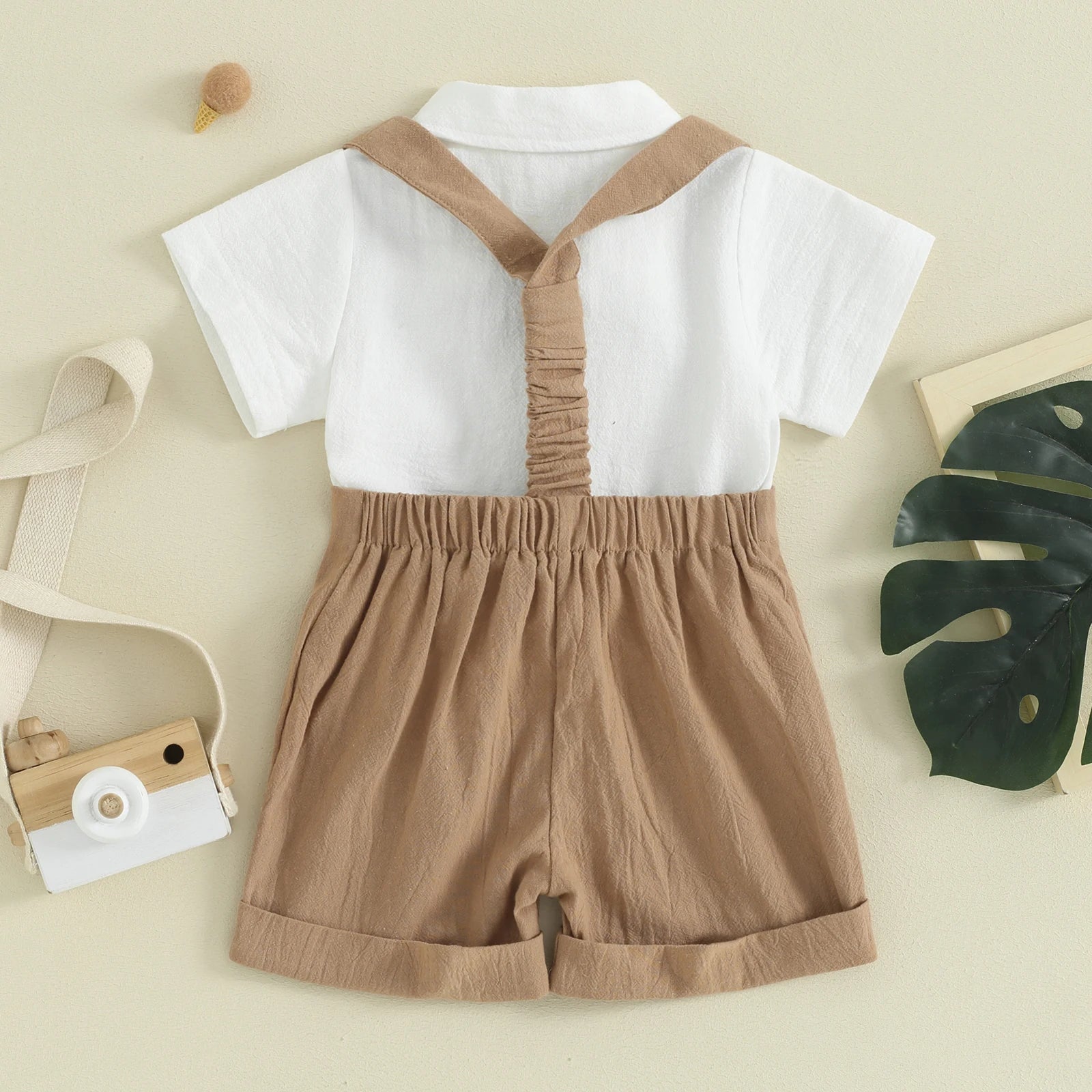 Pudcoco Conjunto de caballero para niño pequeño, pelele de manga corta de Color sólido con pajarita y monos, conjunto de pantalones cortos para uso formal de 0 a 24 meses