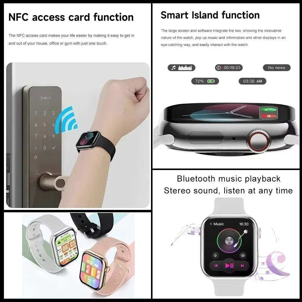 Nuevo reloj inteligente serie X para hombre y mujer, con monitor de presión arterial, llamadas por Bluetooth, NFC, monitorización del sueño, carga inalámbrica, reloj deportivo compatible con IOS y Android.