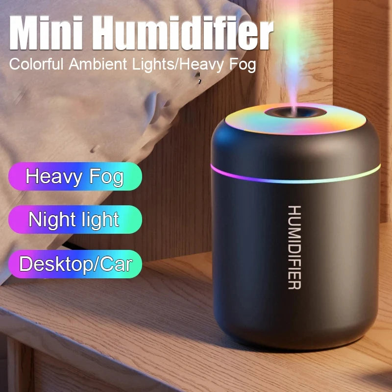 HOMEFISHMini-humidificador de aire, difusor de Aroma Usb, purificador de aceites esenciales, pulverizador de niebla fría, humidificador de escritorio LED para dormitorio y hogar