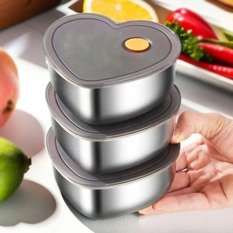 Organizadores de alimentos de cocina en forma de amor con tapas, caja de almacenamiento de acero inoxidable 410, accesorios de cocina a prueba de fugas de gran capacidad