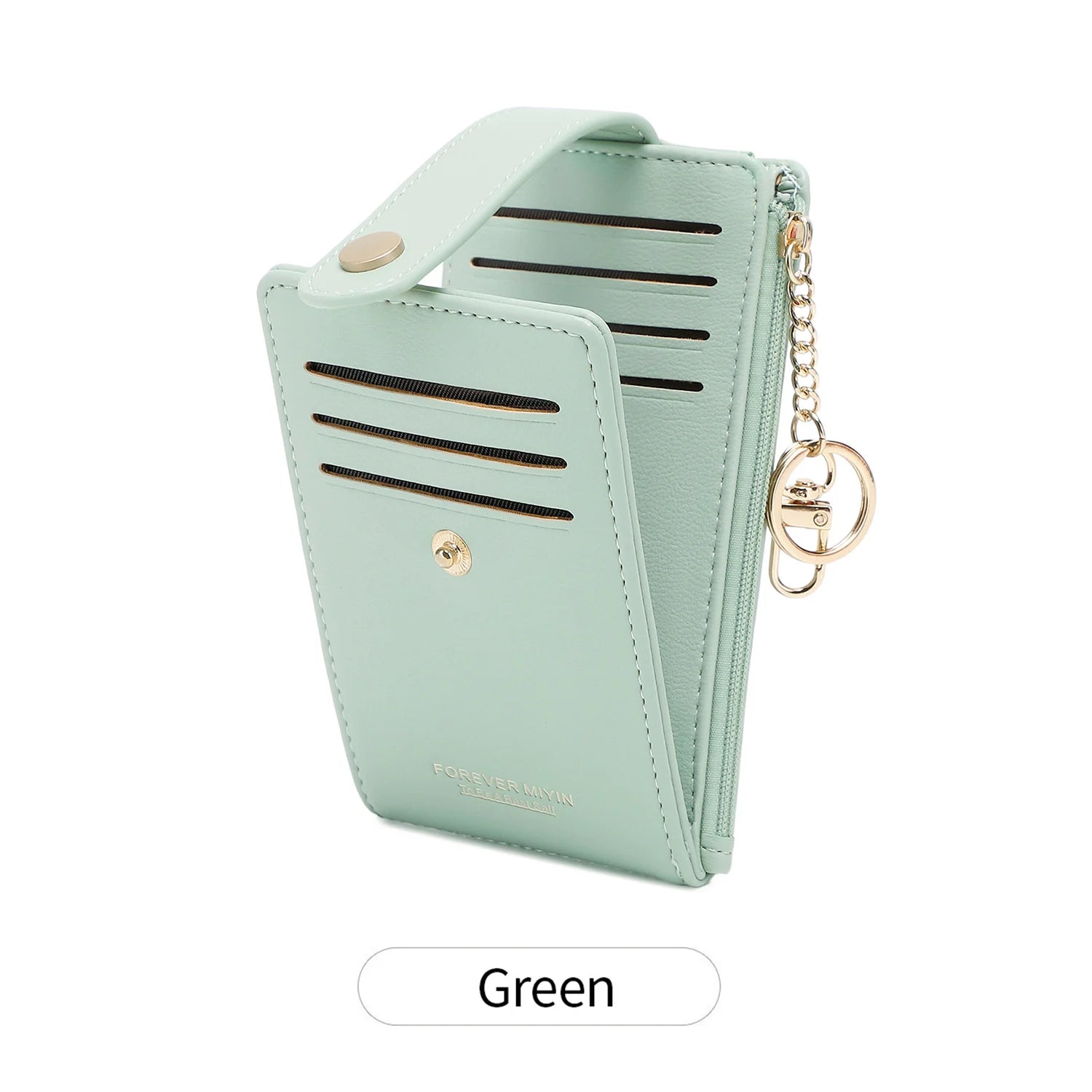 Elegante tarjetero plegable vertical, cartera ultrafina para mujer, tarjetero plegable, monedero con cremallera, bolso de mano con llavero