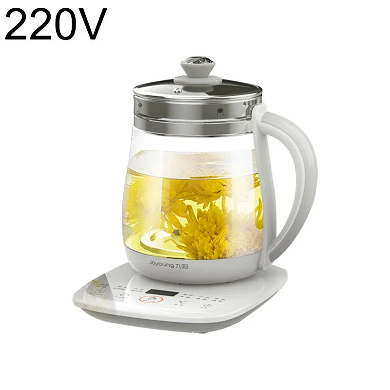 Olla saludable Jiuyang de 220V, tetera de flores multifuncional, tetera de vidrio para estofado, Mini cocina portátil de 1,5 l, cocina para postre y té