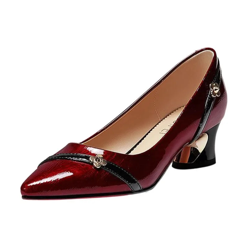 Zapatos de tacón medio grueso de cuero suave para primavera y otoño para mujer, zapatos profesionales con punta estrecha y boca poco profunda