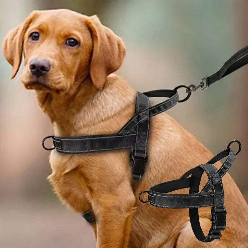 Arnés táctico para perros, nailon antitiro, ajustable para razas grandes, chaleco de adiestramiento al aire libre con mango y reflectante