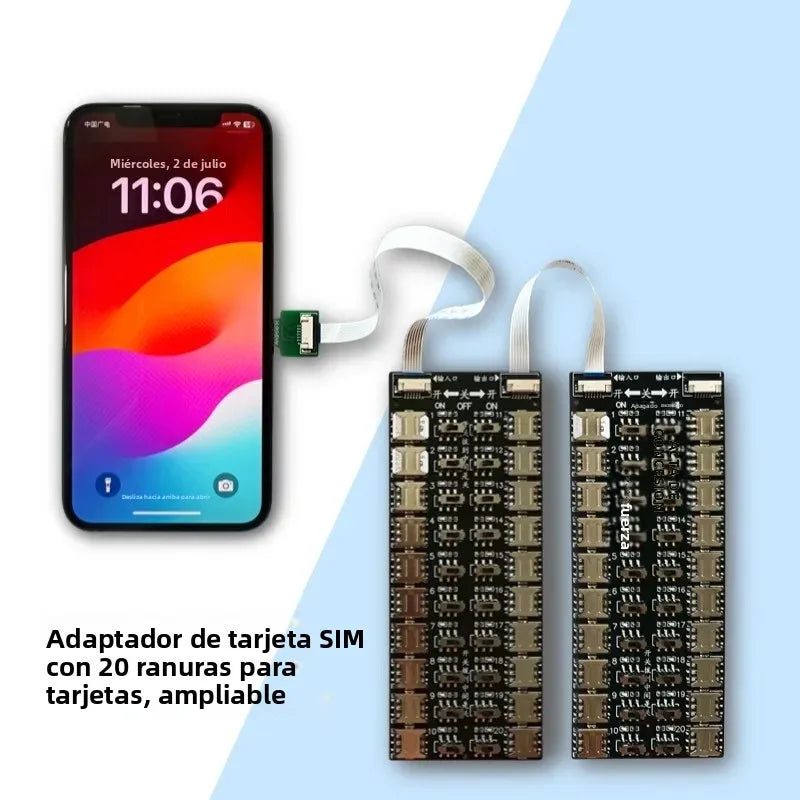Lector de Tarjetas SIM Múltiples con 20 Ranuras, Adaptador de Tarjetas SIM Universal para Android y Apple, Expansión de Gran Capacidad