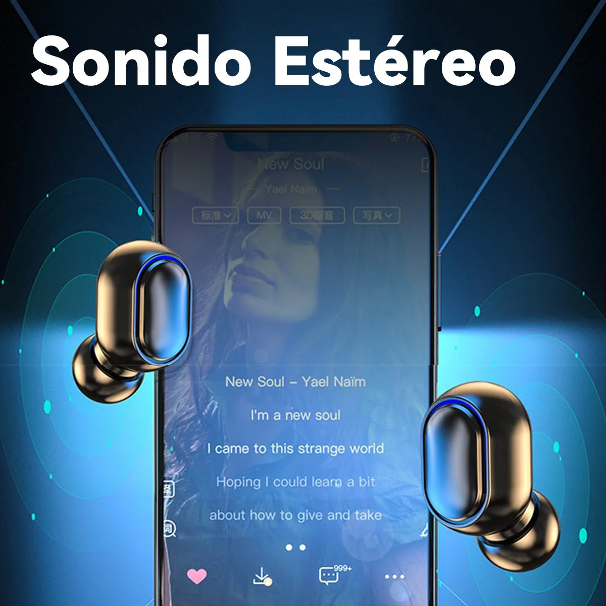 E7S Auriculares inalámbricos Bluetooth con diseño tecnológico, pantalla de alimentación con micrófono con cancelación de ruido, auriculares para coche, trabajar, deportes, entrenamiento, correr