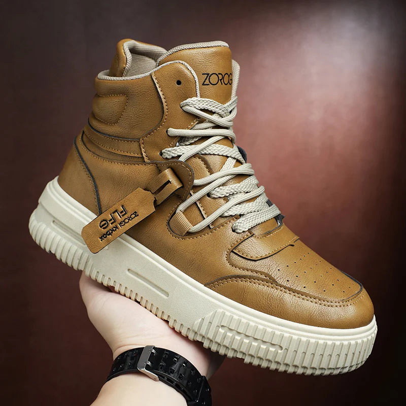 Botines de Cuero de moda, zapatillas de Skate para hombre, cómodas, antideslizantes, suela resistente al desgaste, botas de invierno, zapatos informales de calle Preppy
