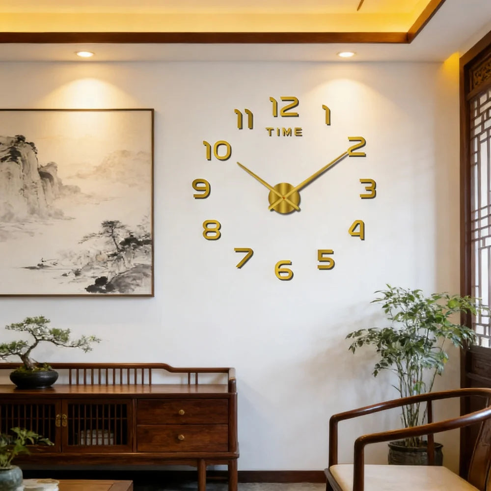 Reloj de pared con espejo acrílico de Número Romano grande 2D/3D, pegatina de moda DIY, relojes de cuarzo, reloj, decoración del hogar, pegatinas para el salón