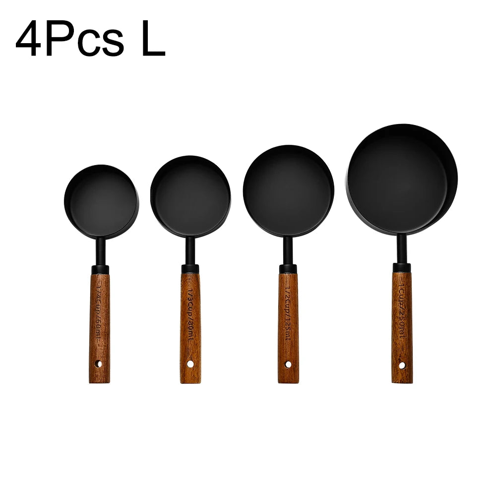 Mango de madera dorado, tazas medidoras de acero inoxidable, cucharas, herramientas para hornear, juego de cucharas medidoras de café, accesorios de báscula para barman