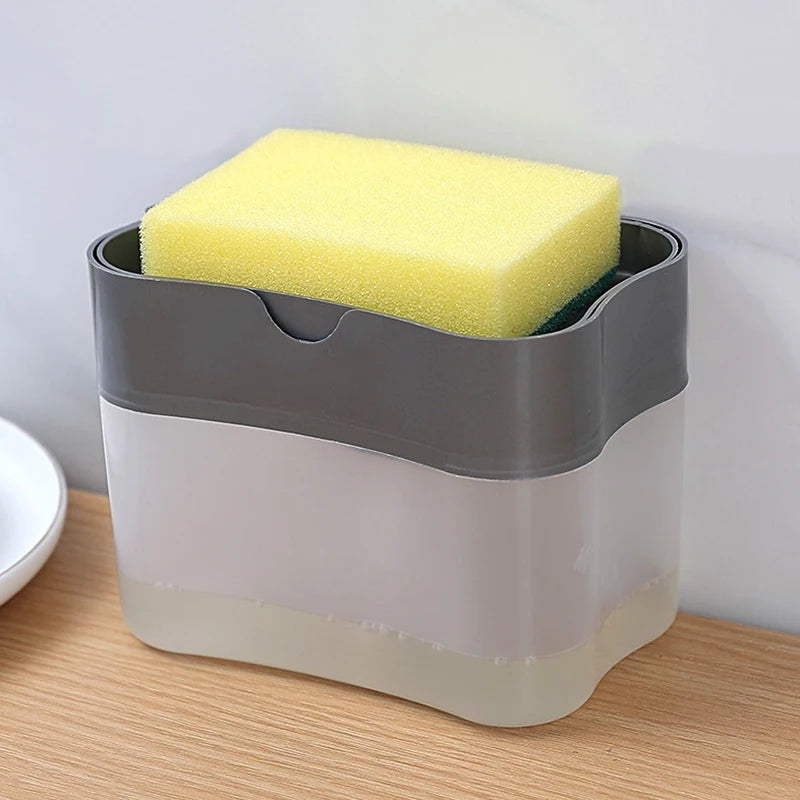 Dispensador de jabón portátil con prensa de detergente para cocina, paño limpio Pak, olla para lavar platos, herramienta de limpieza