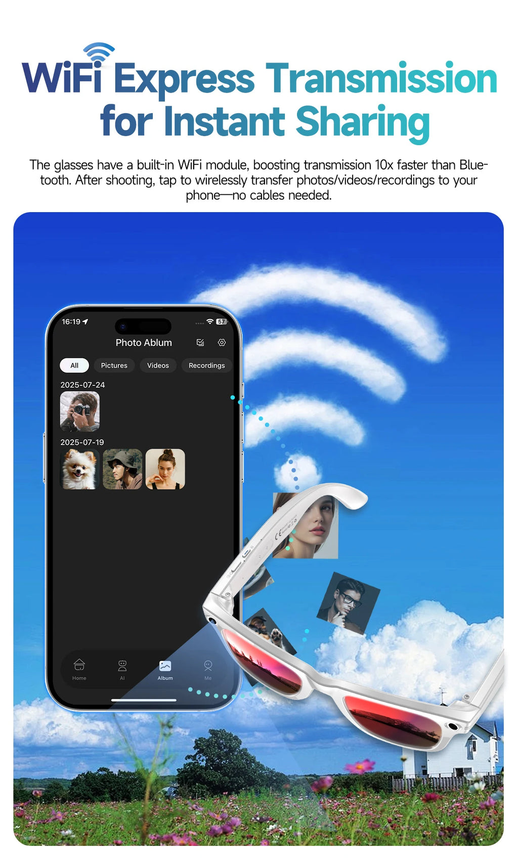 Gafas Inteligentes 2026 Nueva Versión con Cámara, Grabación de Video, Reconocimiento de Fotos por IA, Llamadas Bluetooth, Traducción de Voz, Gafas de Sol para Hombre