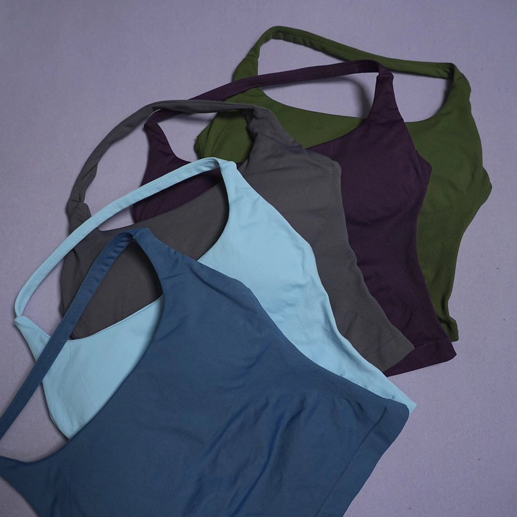 DHHUG Top deportivo para mujer, camiseta sin costuras para yoga con relleno extraíble, top deportivo sin mangas con cuello en V, para gimnasio y correr