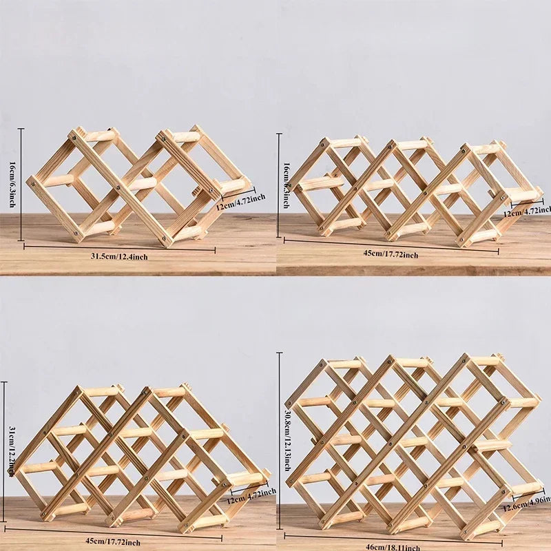 Estante de Madera Plegable para Almacenamiento de Vino, para 3-10 Botellas, Fácil de Montar, Apilable, para Organización del Hogar, Bar, Cocina o Bodega