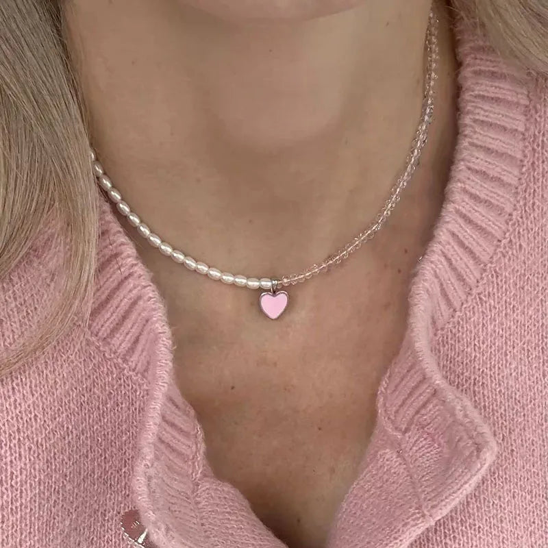 Collar con colgante de cadena con borlas a la moda para mujer, cadena de perlas de imitación y cristal transparente bohemio, joyería, regalo de San Valentín N0538