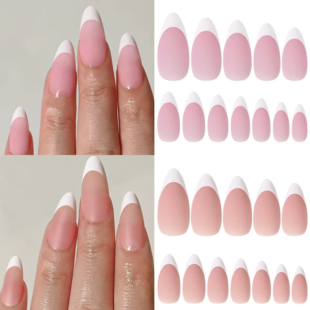 120 Uñas Acrílicas Francesas Cuadradas Medianas y Largas, Uñas Postizas Francesas de Cobertura Completa para Mujer, Uñas Postizas de Diferentes Tamaños