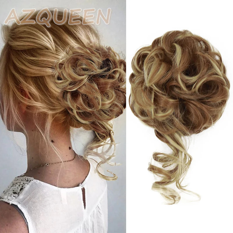 AZQUEEN moño de pelo sintético moño Natural gris desordenado banda para el cabello rizado elástico Scrunchy piezas de cabello falso para mujeres horquillas