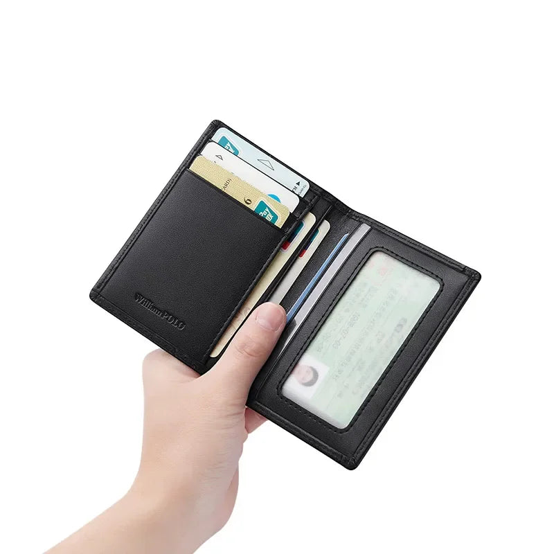 Tarjetero RFID ultrafino compacto de alta gama antidesmagnetización para hombre, bolso para documentos de Cuero de vaca real, miniWILLIAMPOLO desmagnetización
