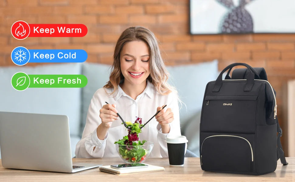 Mochila de almuerzo OIWAS para mujer, mochila para ordenador portátil de 15,6 pulgadas, mochila térmica con puerto USB, para hombres, viajes, trabajo, picnics, senderismo