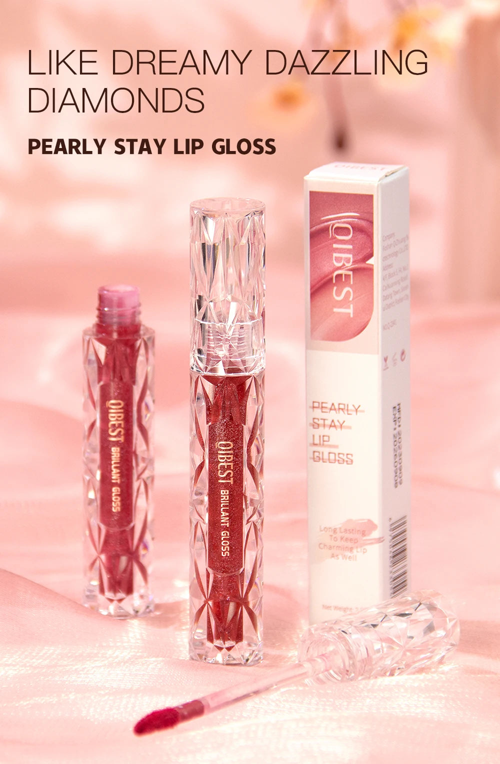 QIBEST-brillo de labios resistente al agua con brillo de diamante, lápiz labial líquido mate, esmalte de labios de perla brillante, tinte labial de larga duración, maquillaje para mujer