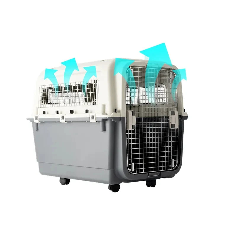 Diseño de dos puertas de seguridad Maleta para perros y gatos Caja de transporte aéreo para mascotas espacial de gran tamaño con ruedas