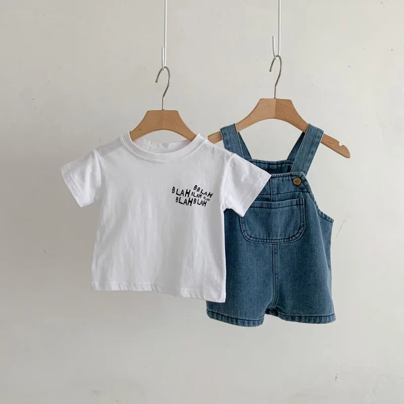 Conjunto de Ropa de Verano ZOETOPKID para Bebés, Traje para Niños y Niñas, Camiseta Infantil y Overol de Mezclilla, Mameluco para Recién Nacidos