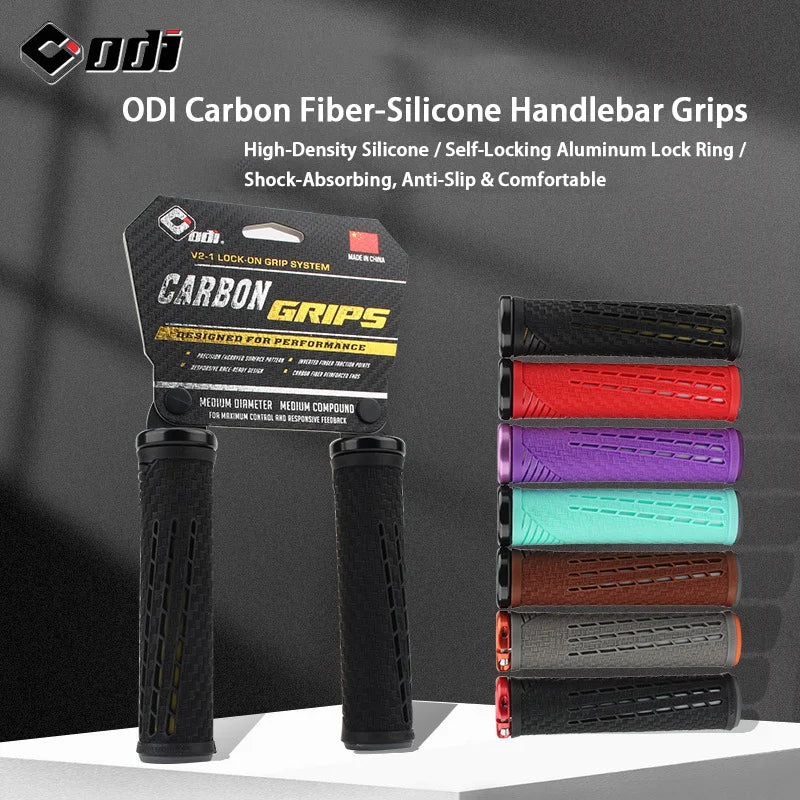 ODI-empuñaduras de bicicleta con bloqueo, empuñaduras ligeras de silicona y fibra de carbono, antideslizantes, absorción de impacto, agarre cómodo, accesorio para bicicleta