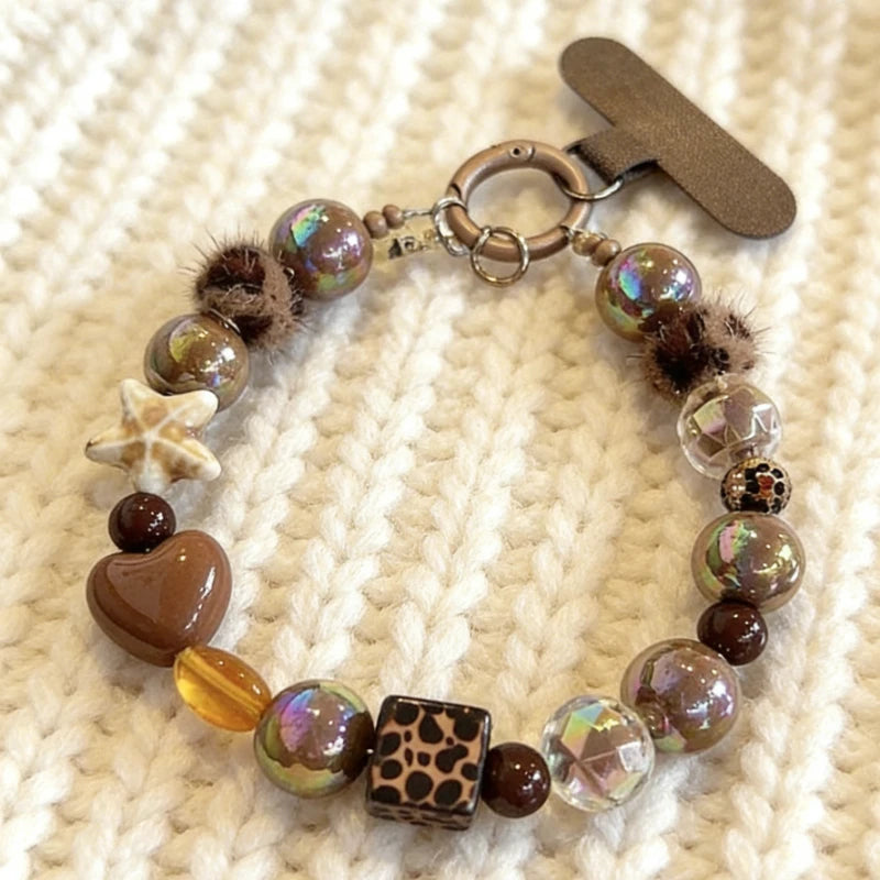 Lujoso Colgante de Pulsera con Estampado de Leopardo y Estrella de Diamantes de Imitación, Correa Corta de Felpa para Teléfono, Cadena para Auriculares de Teléfono