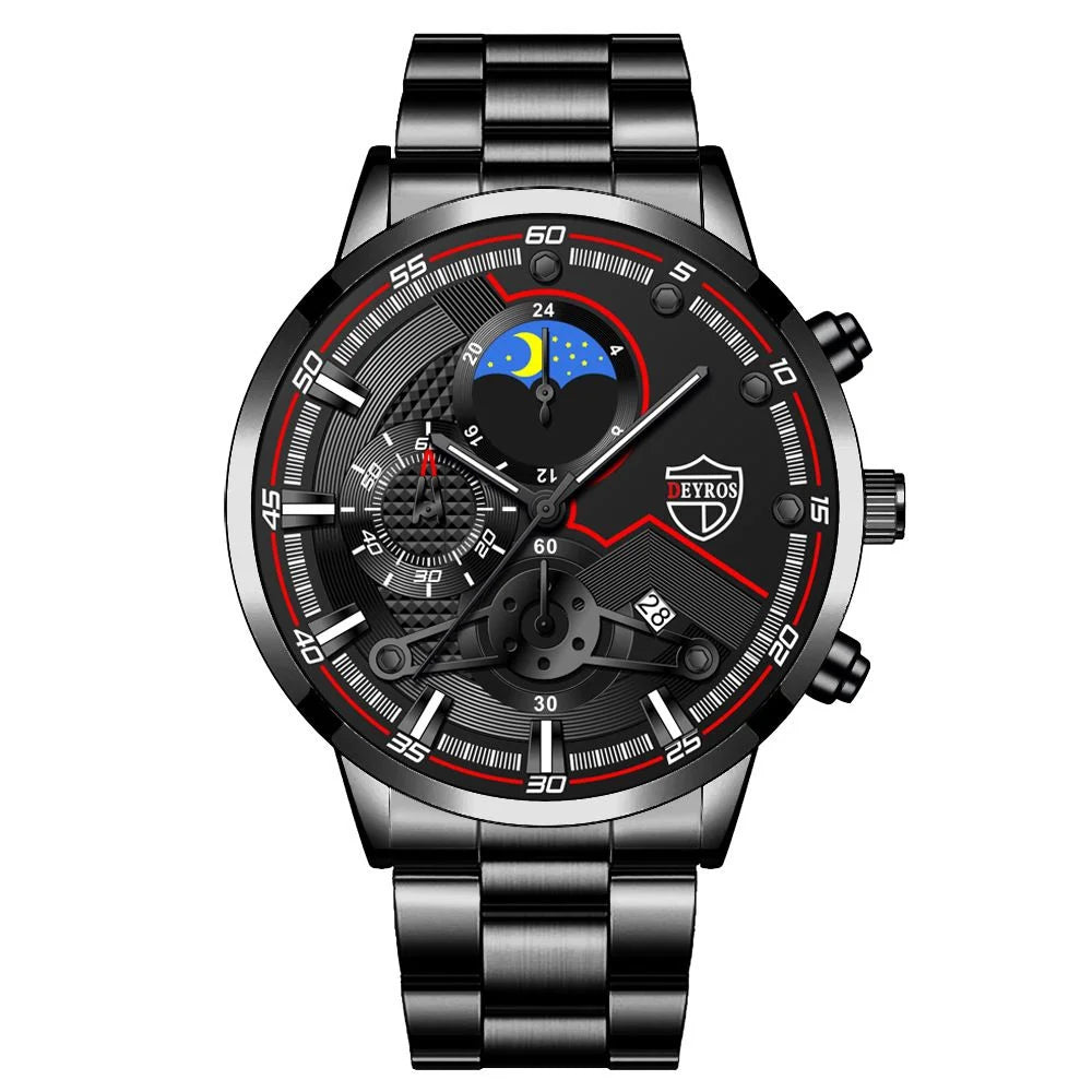 Reloj Hombre, relojes de negocios de lujo de 3 piezas para Hombre, Reloj deportivo de ocio con calendario completo para Hombre, Reloj de cuarzo de acero inoxidable para Hombre