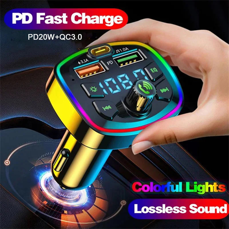 Transmisor FM Bluetooth 5,0 para coche, adaptador inalámbrico, micrófono, receptor de Audio, reproductor MP3 automático 2.1A, cargador rápido USB Dual, accesorios para coche