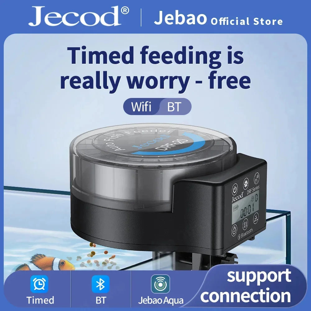 Jebao DRF-comedero automático inteligente para peces de acuario, con sincronización Digital, Control BT, alimentación, pecera pequeña, dispensador de alimentos inteligente
