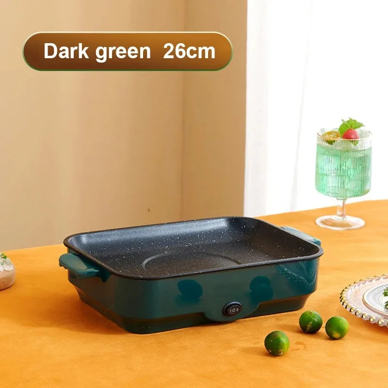 Parrilla eléctrica multifuncional para barbacoa, Mini bandeja cuadrada para hornear eléctrica de 26cm, Wok eléctrico para panqueques y carne, bandeja para freír de cocina