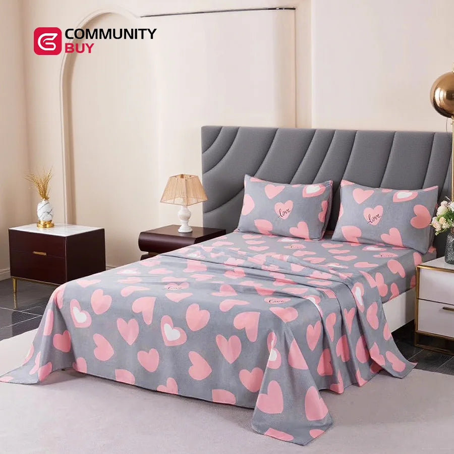 Set de ropa de cama lavable con estampado de corazones, 3/4 piezas: hoja, funda de edredón, fundas de almohada. Para camas individual, doble, extragrandes. Suave y cómodo.