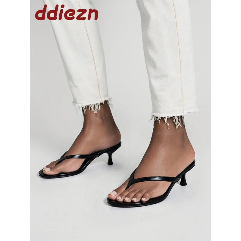 Sandalias de tacón fino para mujer, estilo chanclas, con punta redonda, para primavera y verano